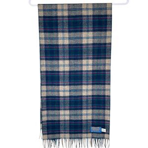 Pendleton Blue Virgin Wool Fringed Heritage Plaid Blanket Scarf Unisex USA Made